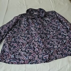 Woman Within Paisley Shirt in Purple, Teal and Pink